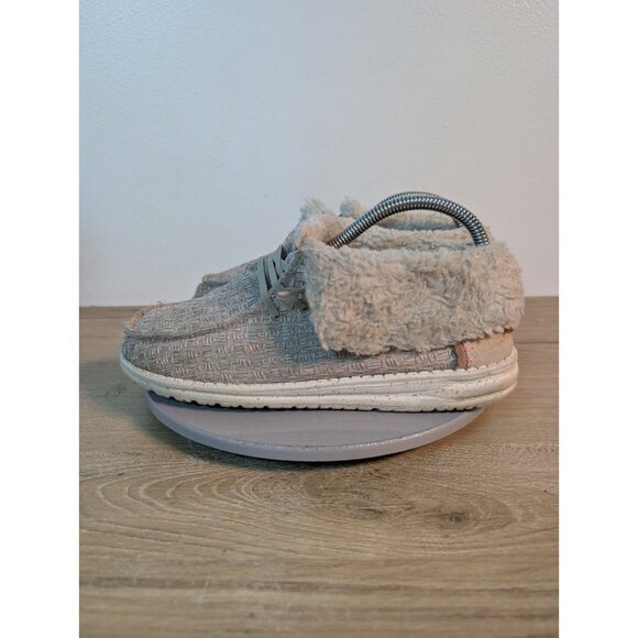 Hey Dude Wendy Fold Stitch Cozy Furry Boot Shoes Tan Beige Women's Size 8 - Picture 6 of 10
